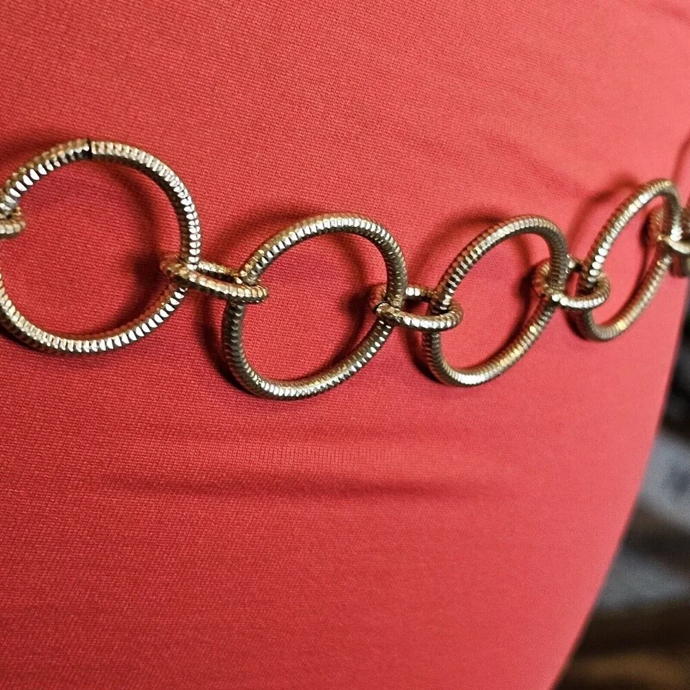 Womens Gold O Ring Etched Chain Waist‎ Belt Large Retro Adjustable 36-39